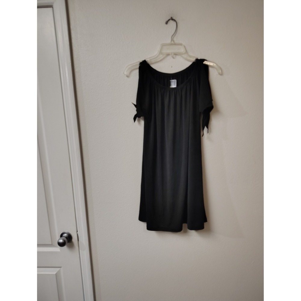 West Loop Womens Black Cold Shoulder Tunic Top Tie Sleeve XL New